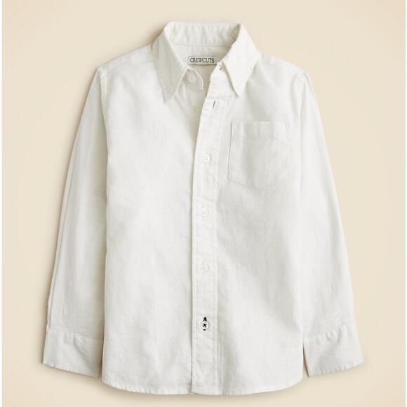 Crewcuts J.Crew Long Sleeve Shirt Boys 2 White Cotton Button Down Chest Pocket - Picture 1 of 6